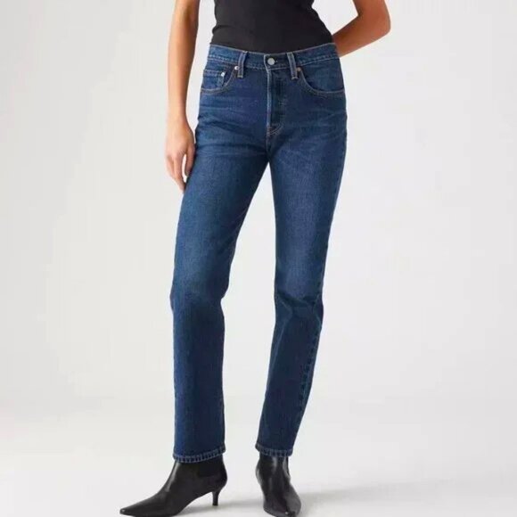 Levi's 501 Authentic High-Rise Button Fly Jeans 28x30 Straight Leg Med Wash 90s - Picture 1 of 15